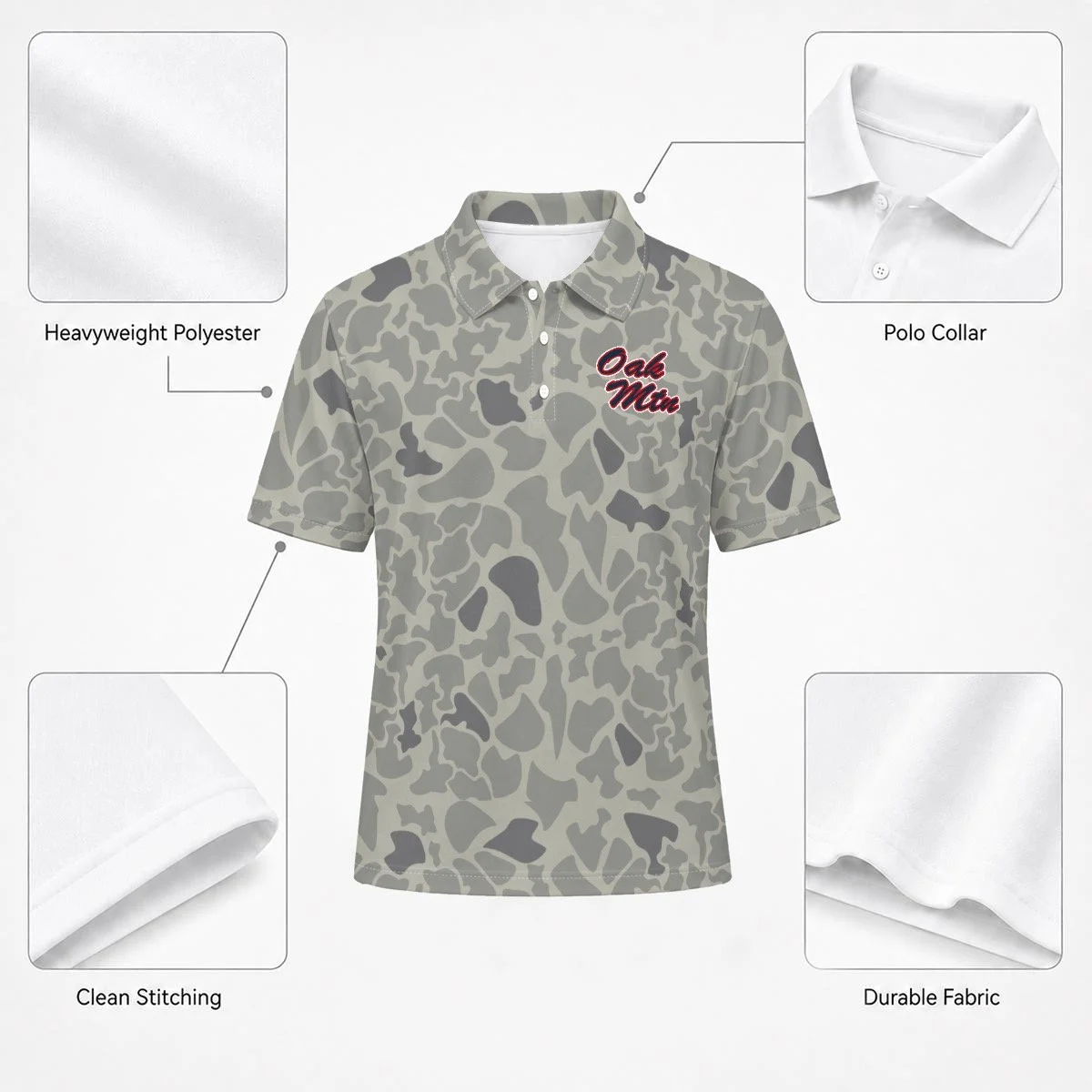 Oak Mtn Grey Camo Pattern Men’s Polo