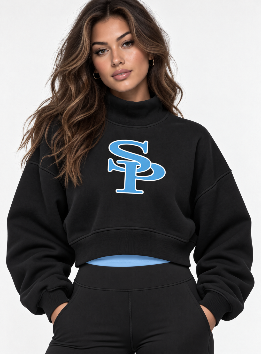 Spain Park Women's Crop (black) Mock Neck Sweatshirt