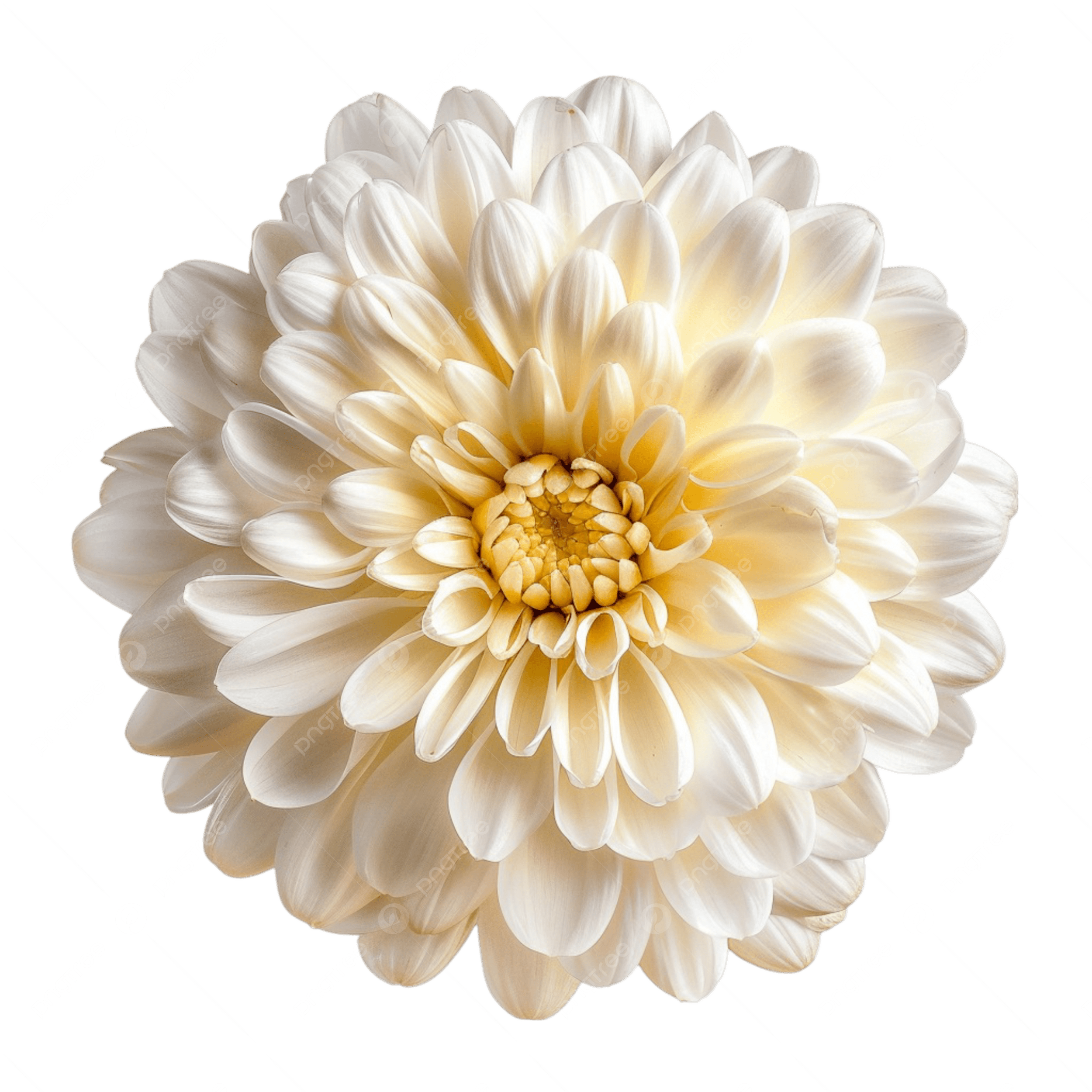 Un fiore bianco con petali numerosi e morbidi, riflessi luminosi su uno sfondo nero.