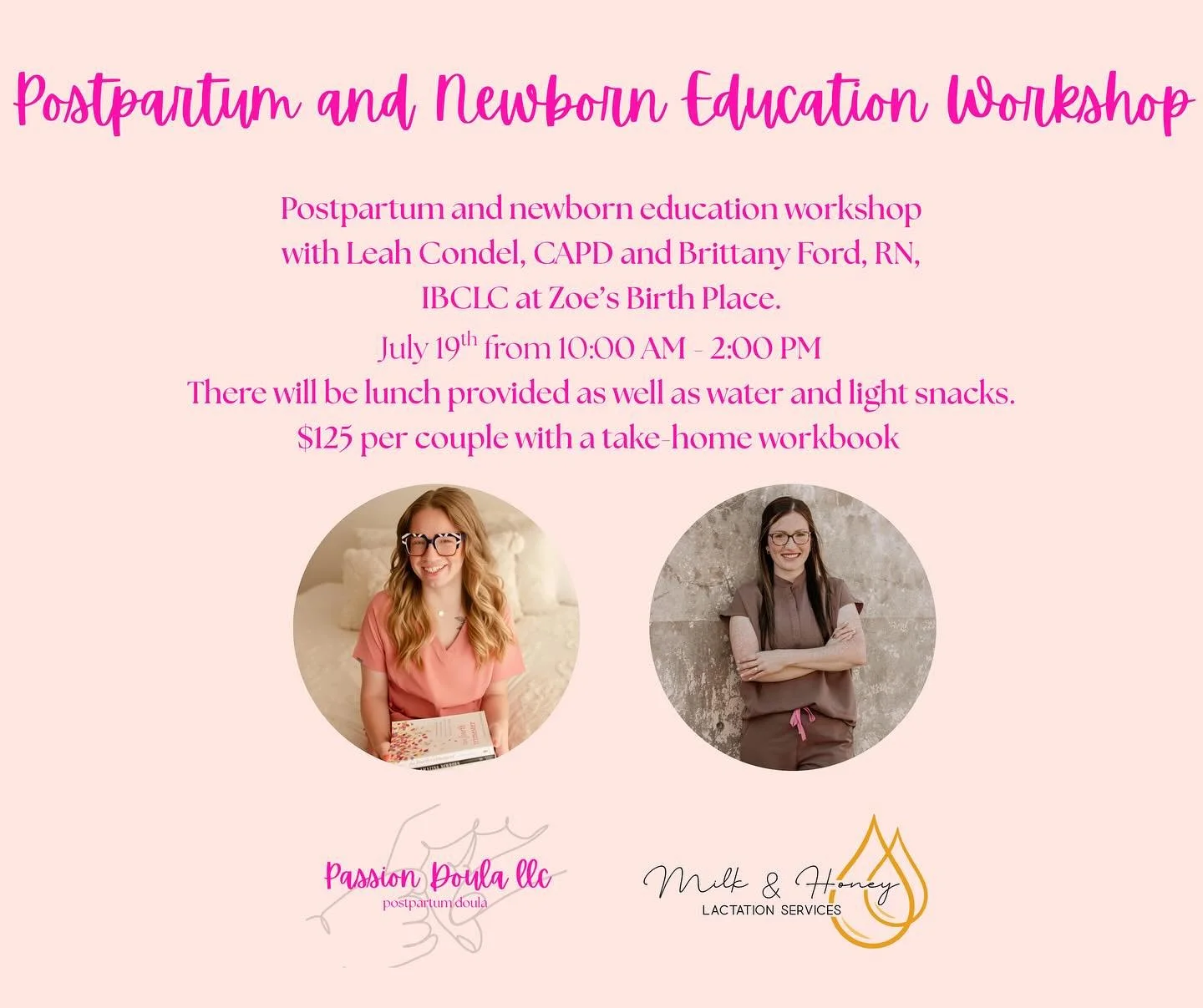 We&rsquo;re so excited to welcome you to our Postpartum &amp; Newborn Care Class &mdash; a gentle, encouraging space to prepare for life after birth. 💛

This in-person class is hosted at Zoe&rsquo;s Birth Place and co-led by Leah Condel, Postpartum 
