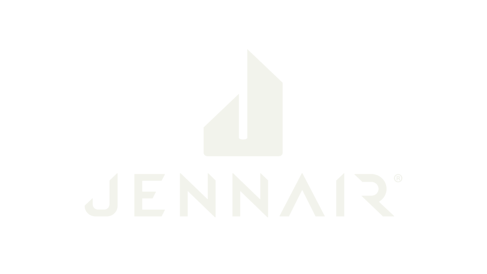 The image features a logo with a stylized geometric design above the word "JENNAIR," all in white on a black background.