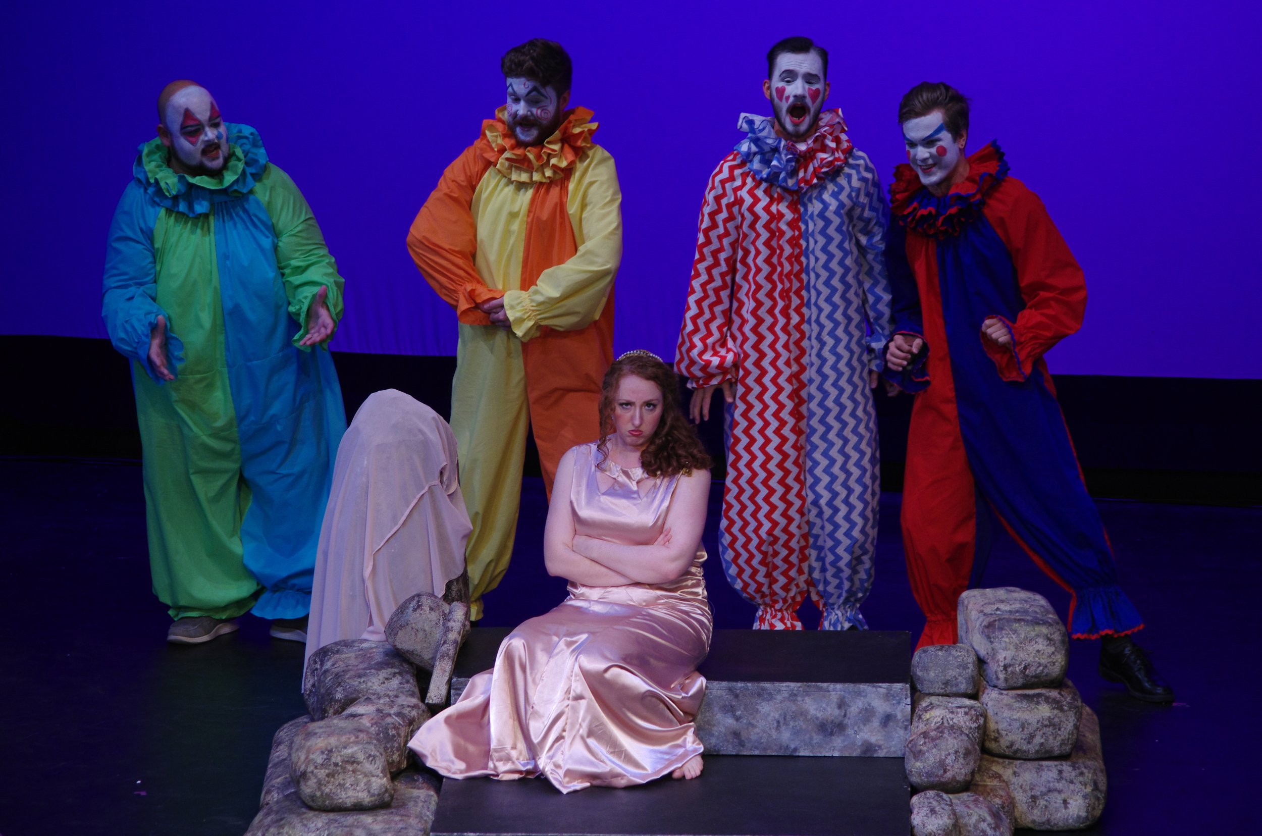 Ariadne: Rachel Krehm; Brighella: Sunny Shams; Scaramuccio: Daevyd Pepper; Harlequin: Micah Schoeder; Truffaldino: Brenden Friesen; Photo credit; John Martens