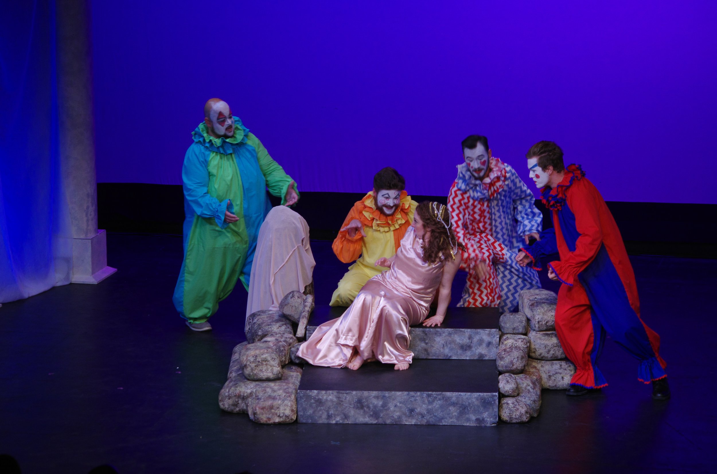 Ariadne: Rachel Krehm; Brighella: Sunny Shams; Scaramuccio: Daevyd Pepper; Harlequin: Micah Schoeder; Truffaldino: Brenden Friesen; Photo credit; John Martens