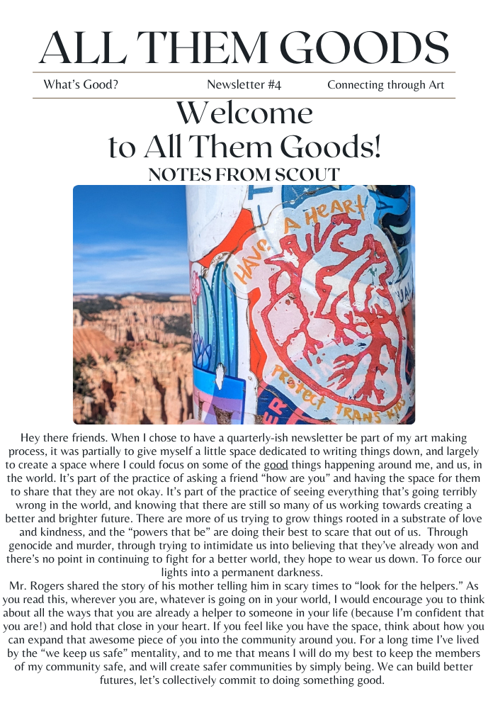 photograph of a water bottle covered in stickers in the foreground with peach and red sandstone cliffs and a large blue sky slightly in the background. The most prominent sticker has an anatamocial heart &the words "Have a Heart Protect Trans Kids."