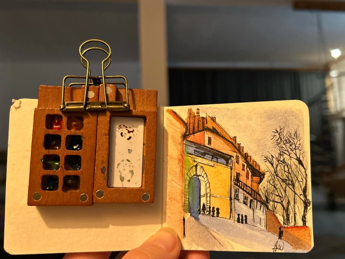 My first mini watercolour from Krakow in this lovely book using my mini travel palette. Thank you @rebeccalham - it&rsquo;s lovely to use! #krak&oacute;w #krakowcastle #castle #watercolour #travel