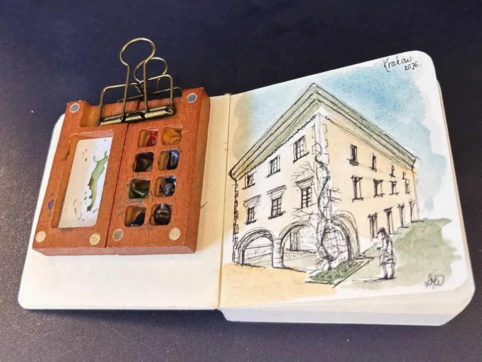 The adventures of my tiny watercolour set- this time I painted on my flight home from Poland while the wee one napped beside me. Maybe I should start tiny painting adventures in the least likely of places! Any suggestions? #watercolor #painting #art 