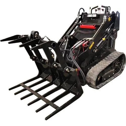 Compact mini track loader with a grapple attachment