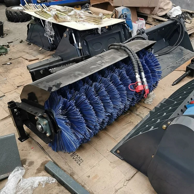 Outdoor industrial sweeping brush attachment with blue bristles