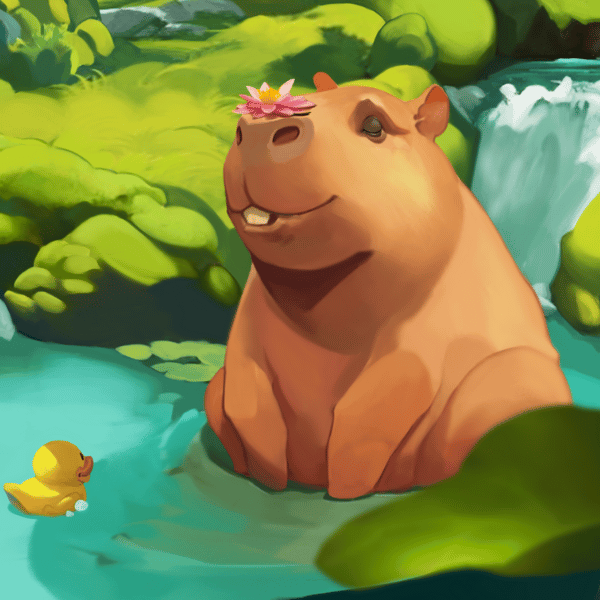 Capybara napping near the waterfall