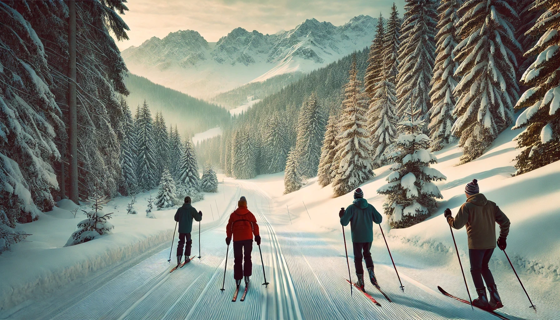 DALL·E 2025-01-15 17.21.18 - A panoramic horizontal photo of a snowy forest trail in the Alps with no people, objects, or ski tracks visible. The trail gently slopes through a den.png