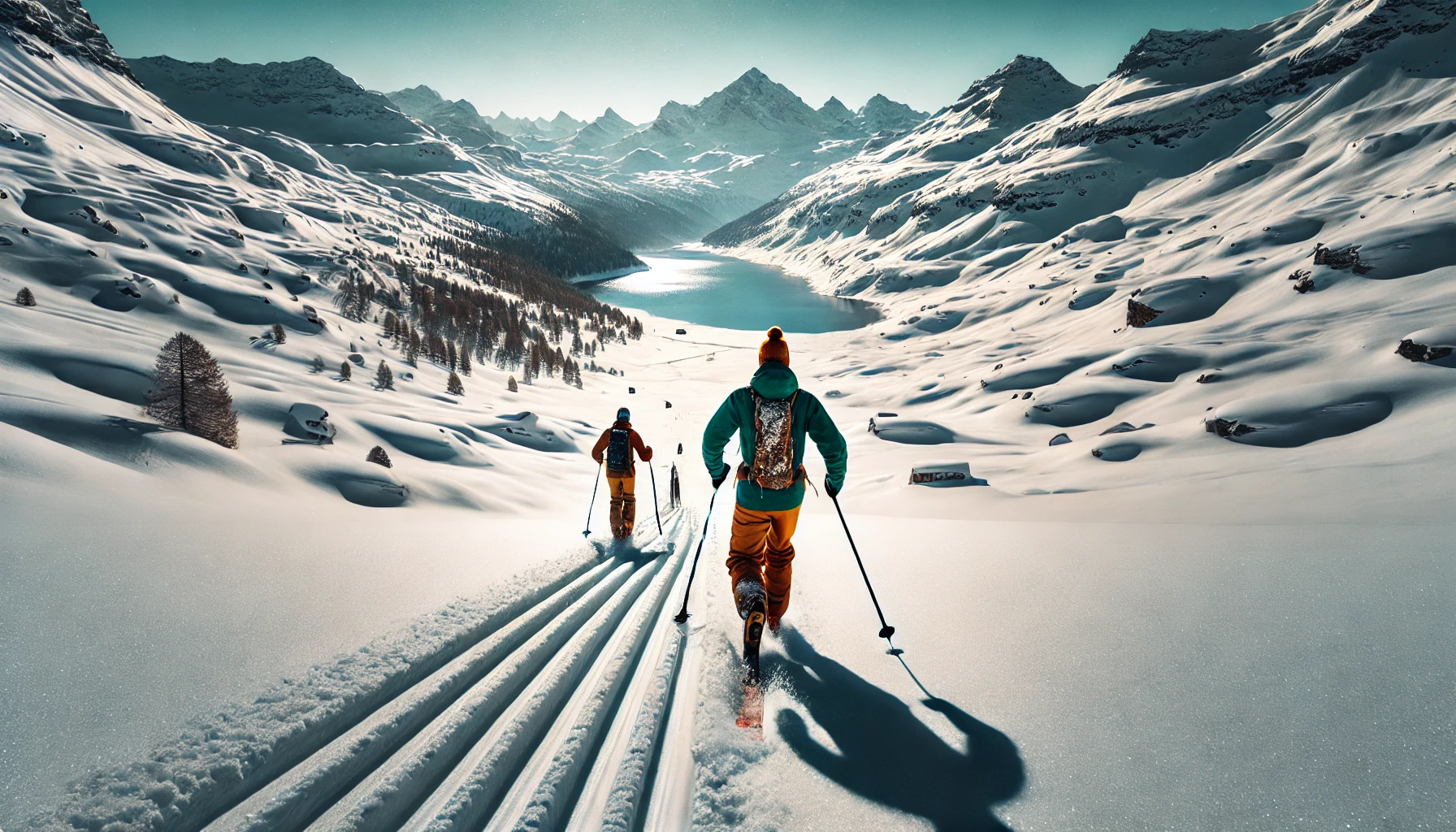 DALL·E 2025-01-15 17.32.00 - A panoramic horizontal photo of two backcountry skiers in St. Moritz, Switzerland, viewed from the back. The skiers are gliding across a vast, snowy m.png