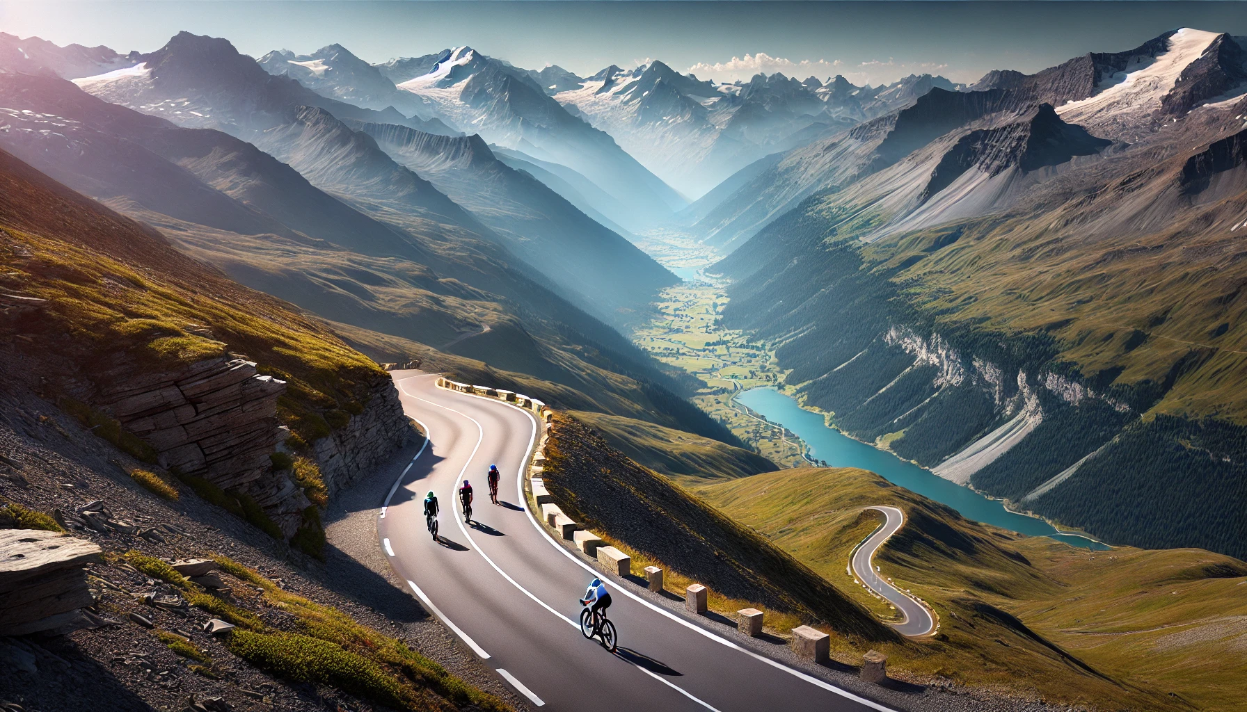 DALL·E 2025-01-07 16.59.46 - A high-altitude cycling route in Crans-Montana, Switzerland. The scene shows a smooth road winding through dramatic alpine landscapes, with cyclists r.png