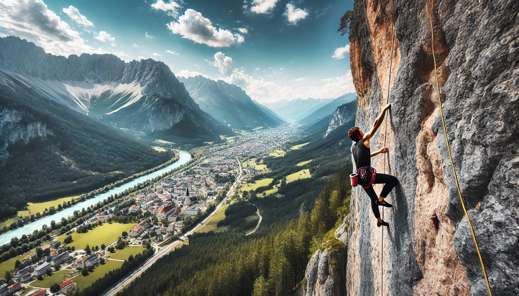 DALL·E 2025-01-09 06.56.37 - A horizontal photo of rock climbing in Innsbruck, Austria. A climber is scaling a vertical limestone wall in the Nordkette mountain range, with sweepi.png