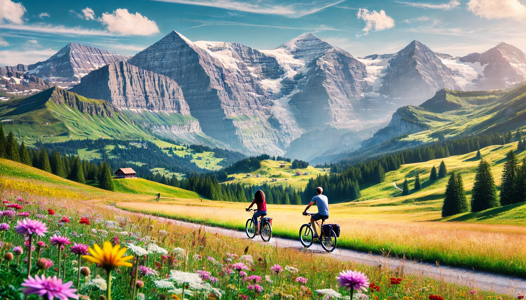 DALL·E 2025-01-02 12.22.27 - A scenic horizontal view of two people riding bicycles on the plains of the Bernese Oberland in Switzerland. The backdrop features stunning alpine sce.png