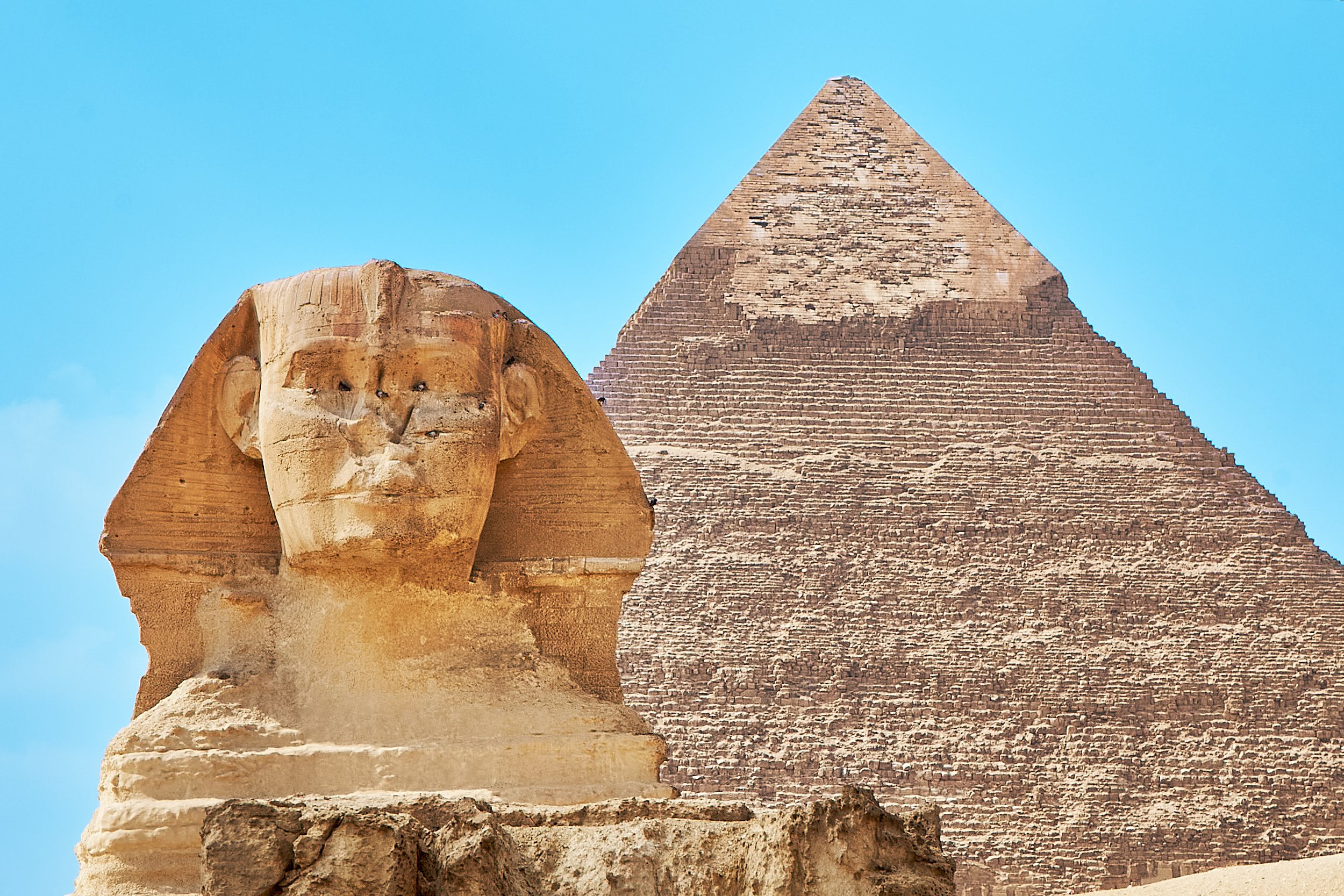 "Sphinx Guards the Khafre Pyramid"