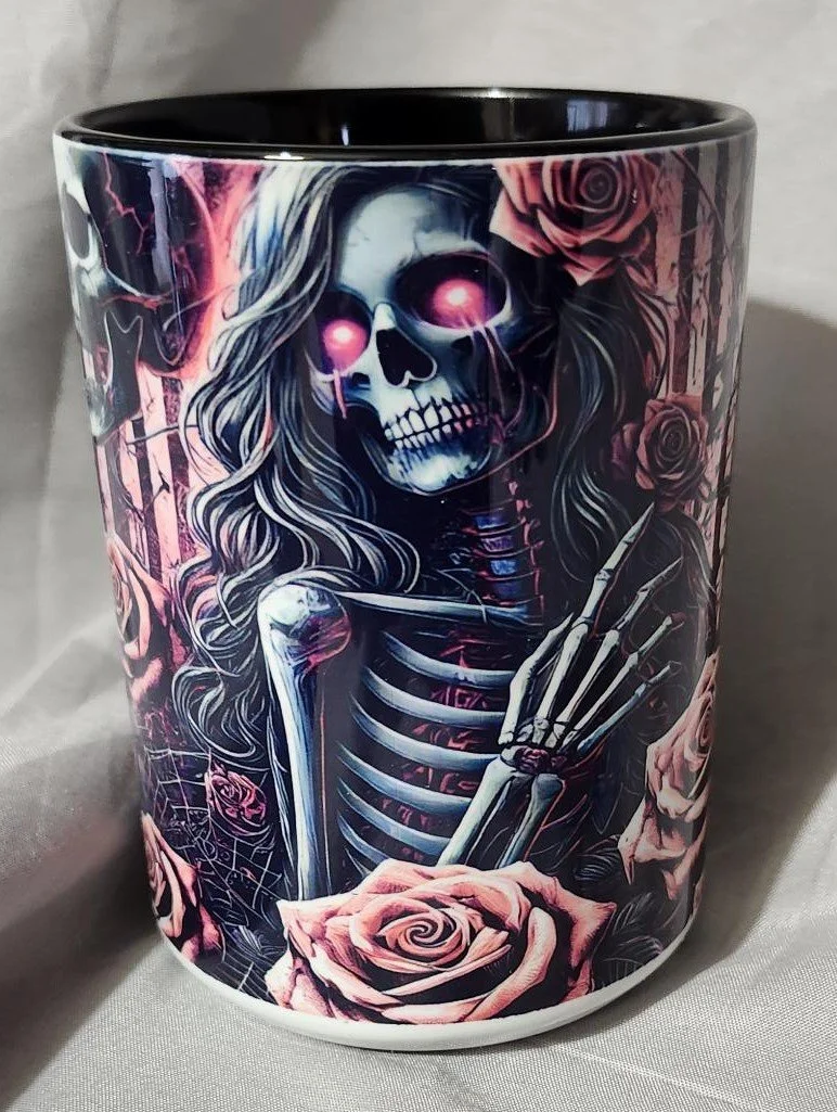 Mug - Skeleton with pink roses and web.jpg