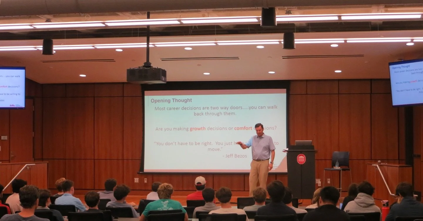 Last Thursday night, we had the pleasure of hosting Bill Fry, Managing Director of American Securities!

Mr. Fry quickly became one of our favorite guest speakers, bringing incredible energy, insight, and, of course, candy. He shared his journey afte