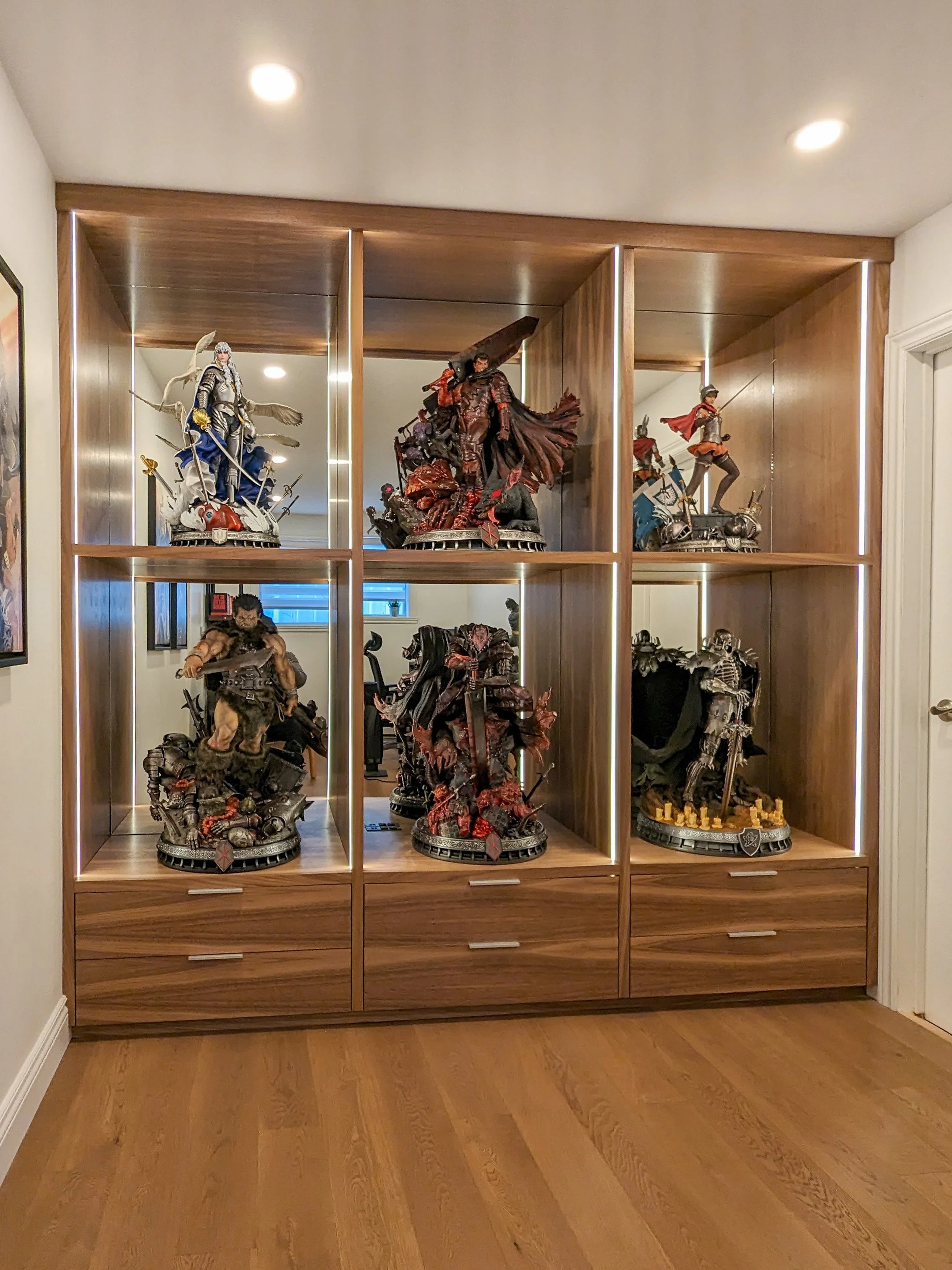 custom built-in display shelf with integrated LED lights