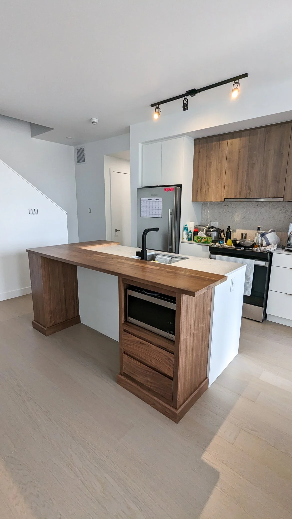Custom kitchen island extension with drawers