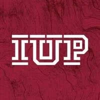 IUP logo on a red textured background