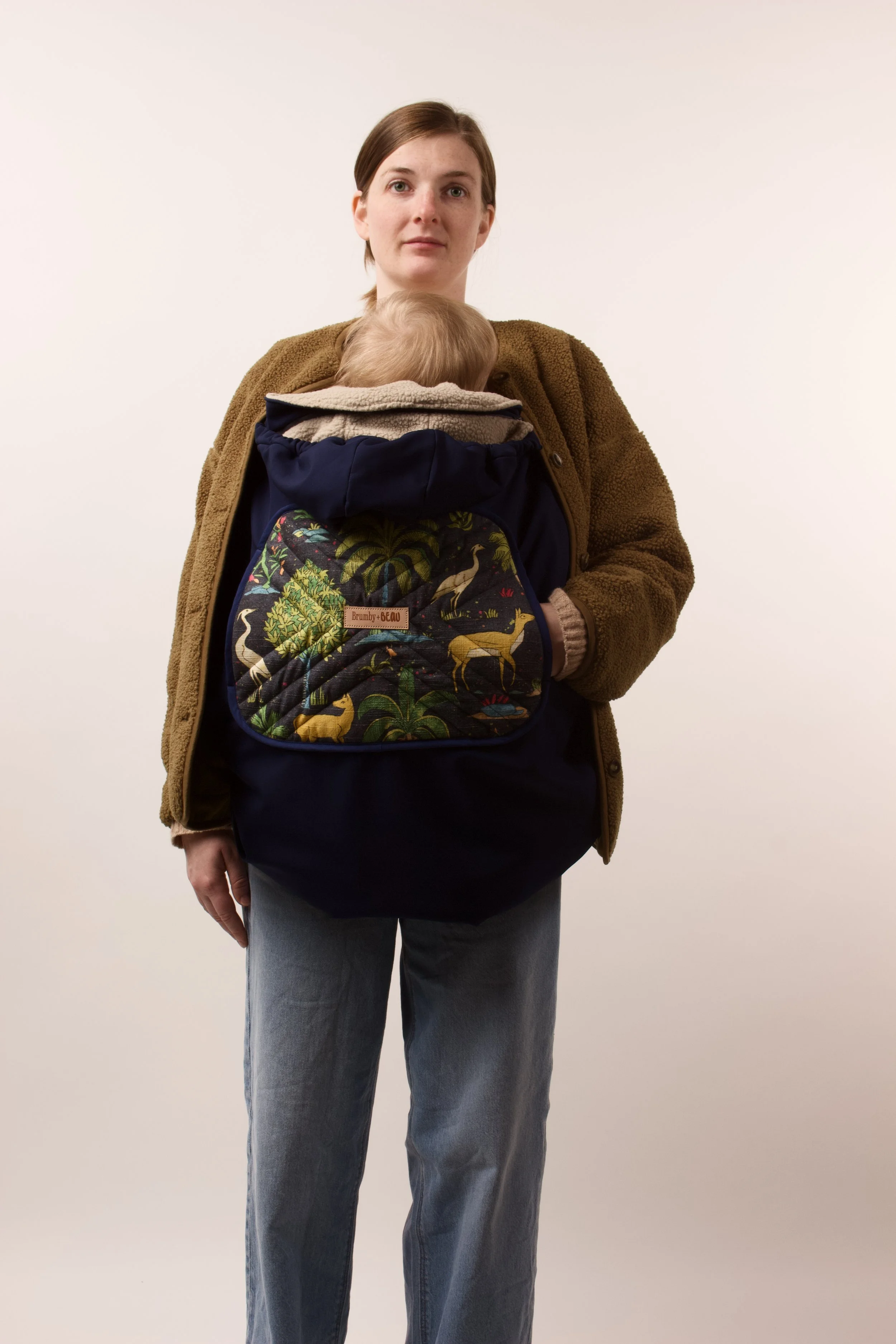 Convertible Marsupial Sherpa Cozy - Navy Jungle Renaissance