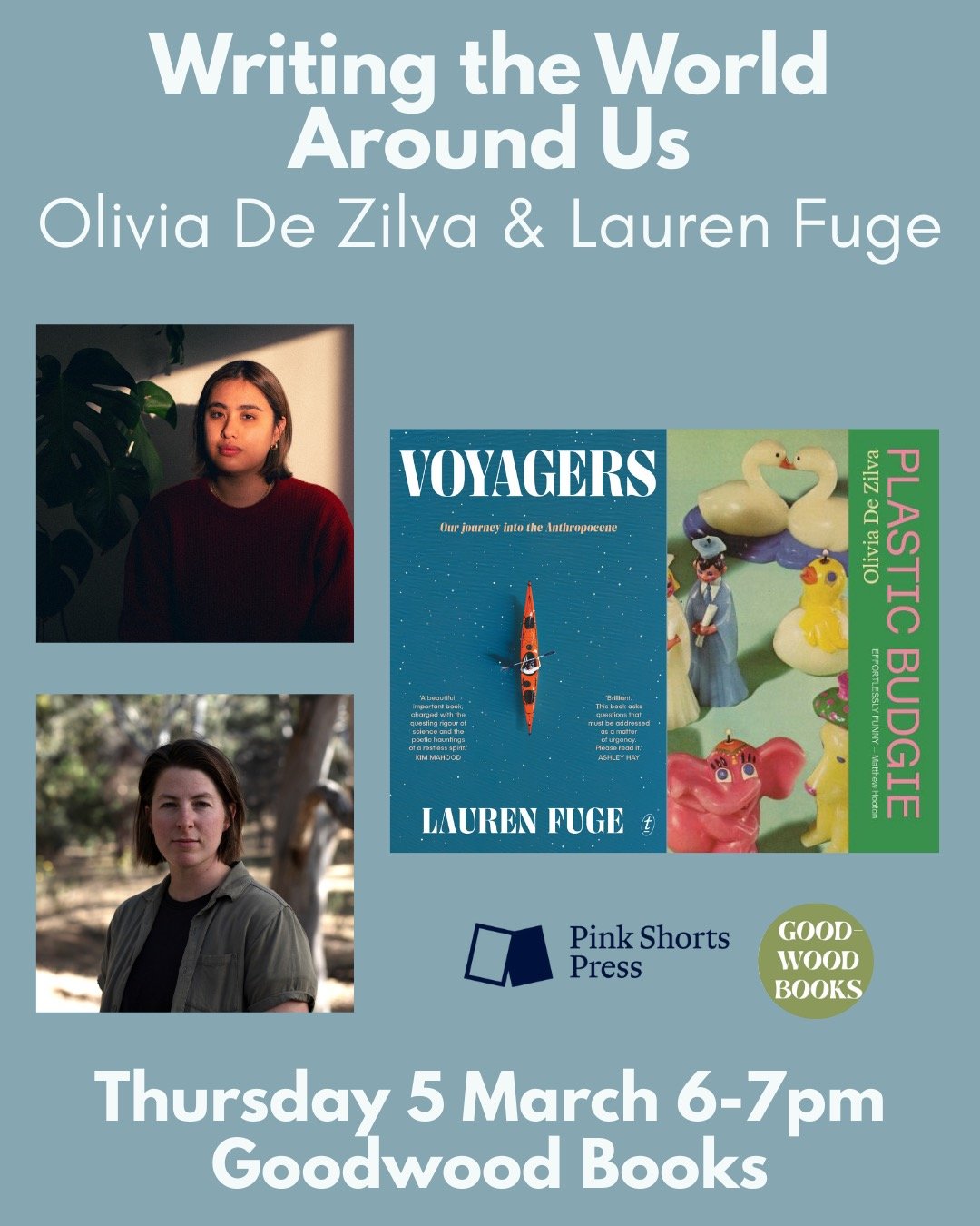 Happy rainy first day of Constellations! So much of the week is booked out (including our Monday event), but still a few spots remaining to see Olivia on Thursday at the beautiful Goodwood Books. Have we mentioned that @_declanfry included Plastic Bu