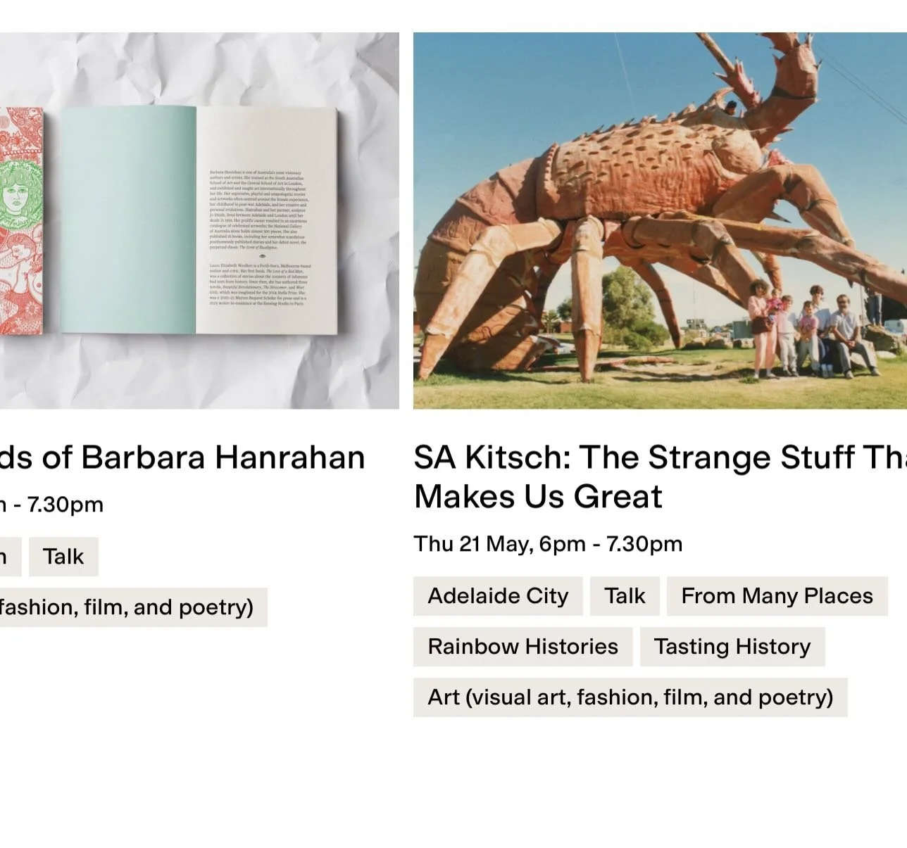 We have two events in SA History Festival next month. Stavroula Adameitis, aka @fridalasvegas, will be in our shared home of @adelaidearcade talking about local kitsch. And our Barbara Hanrahan event at @goodwoodbooks is getting an encore after selli