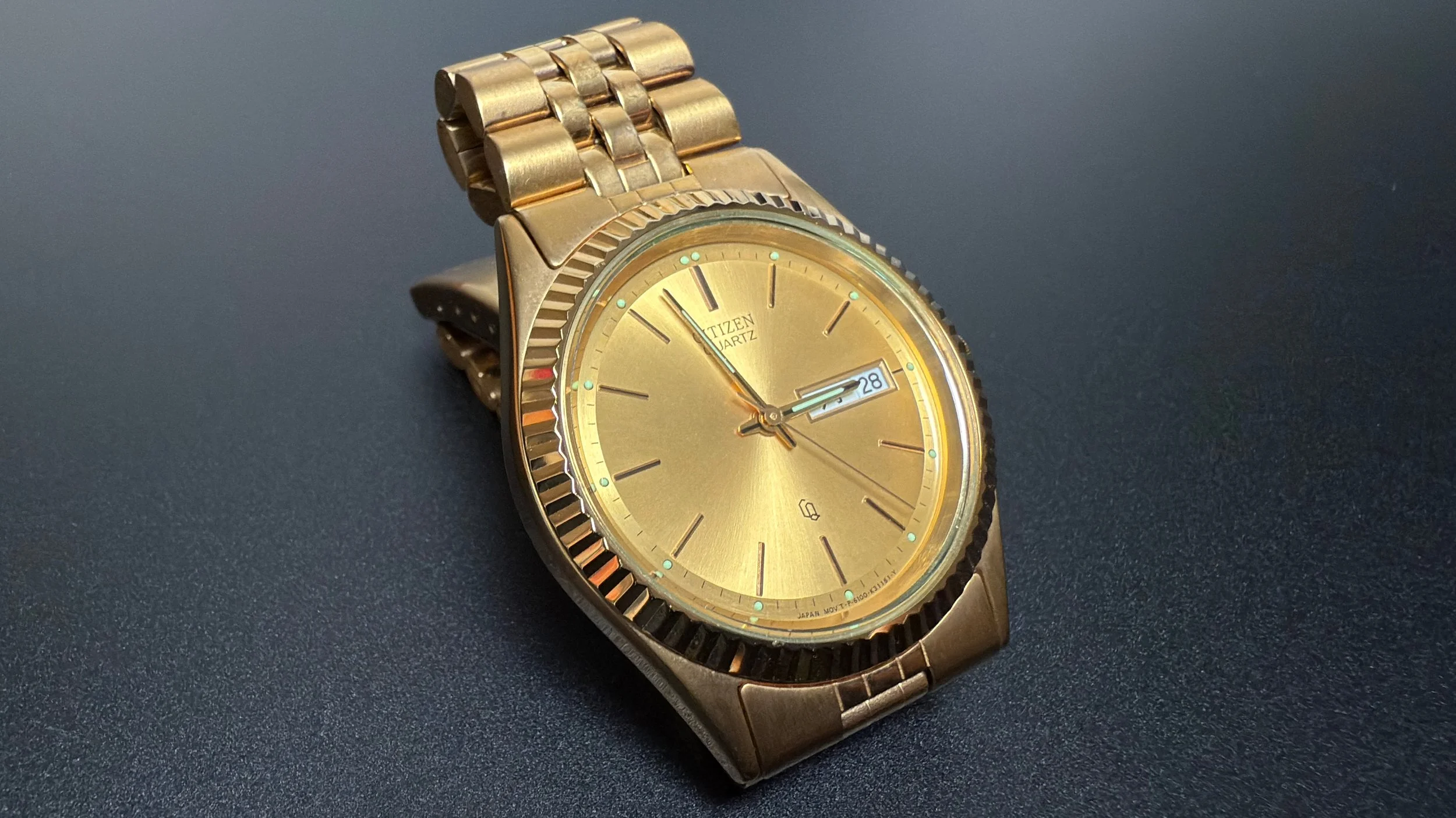 Montre Citizen Crystron Quartz - Année 1975 - Doré Avec Bracelet Cuir - Occasion