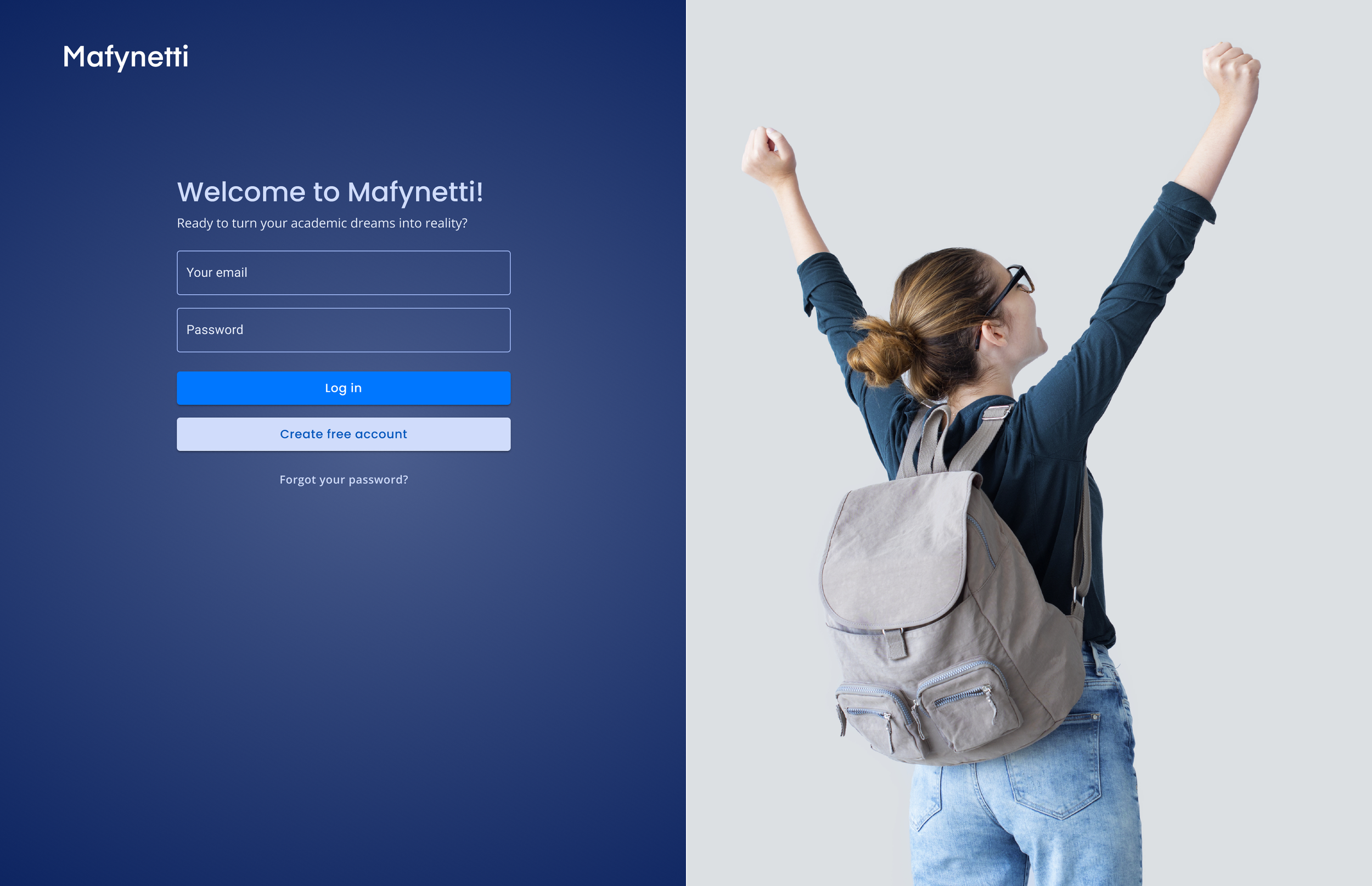 New Mafynetti Auth page