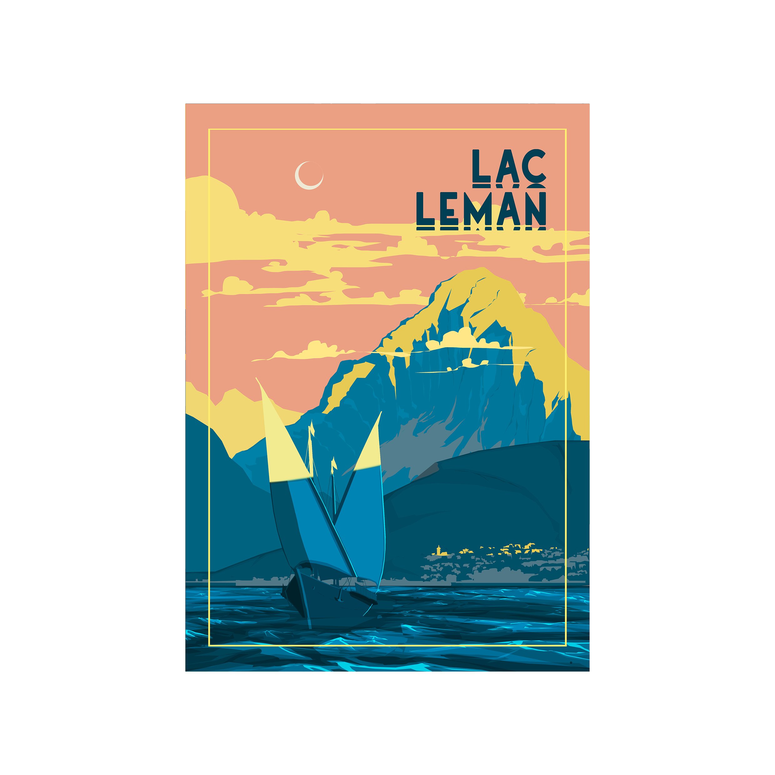 Une barque de Savoie prend le large, surveillée par la Dent d'Oche.