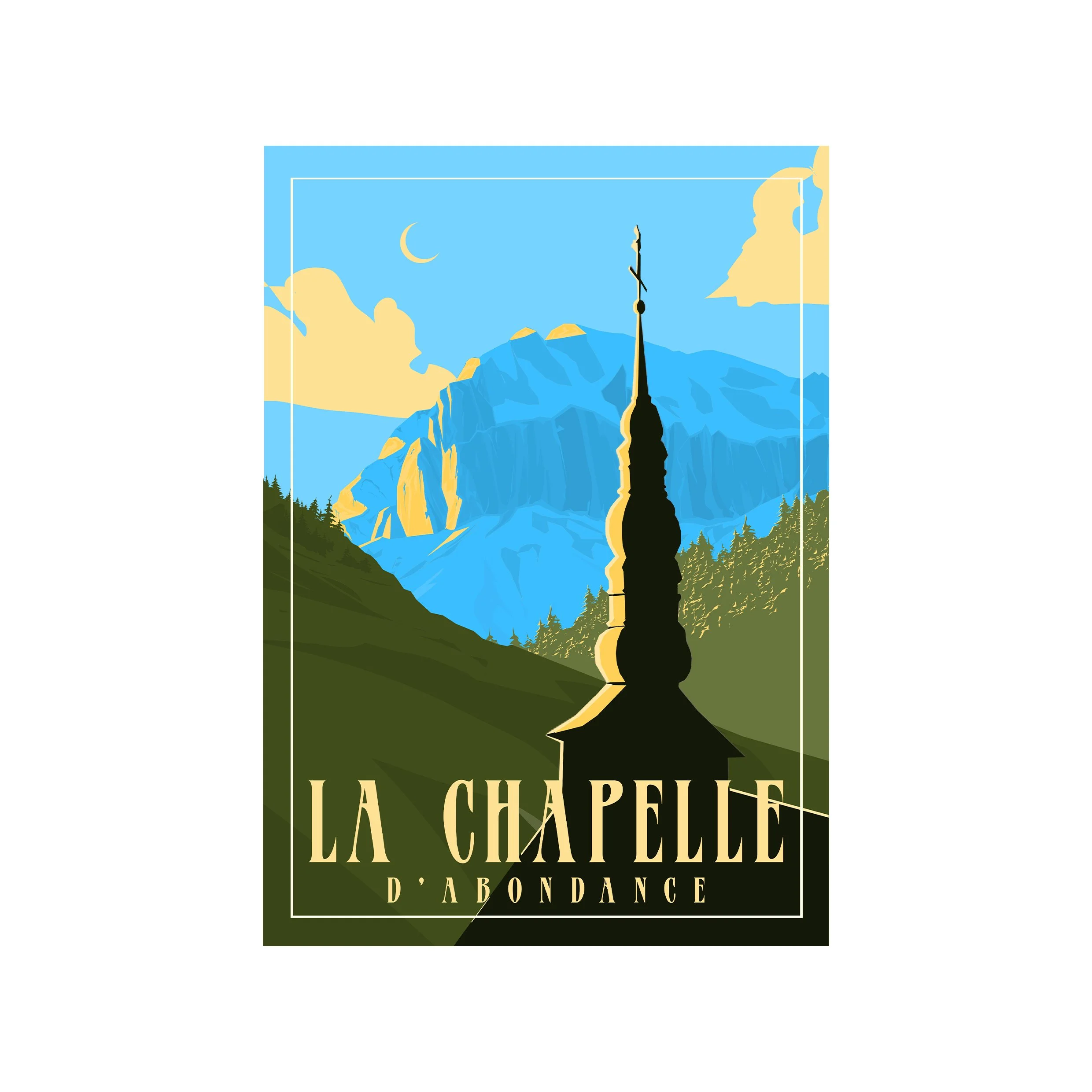 Le magnifique clocher de l'église Saint-Maurice de la Chapelle avec en fond la puissante silhouette des Cornettes de Bise.