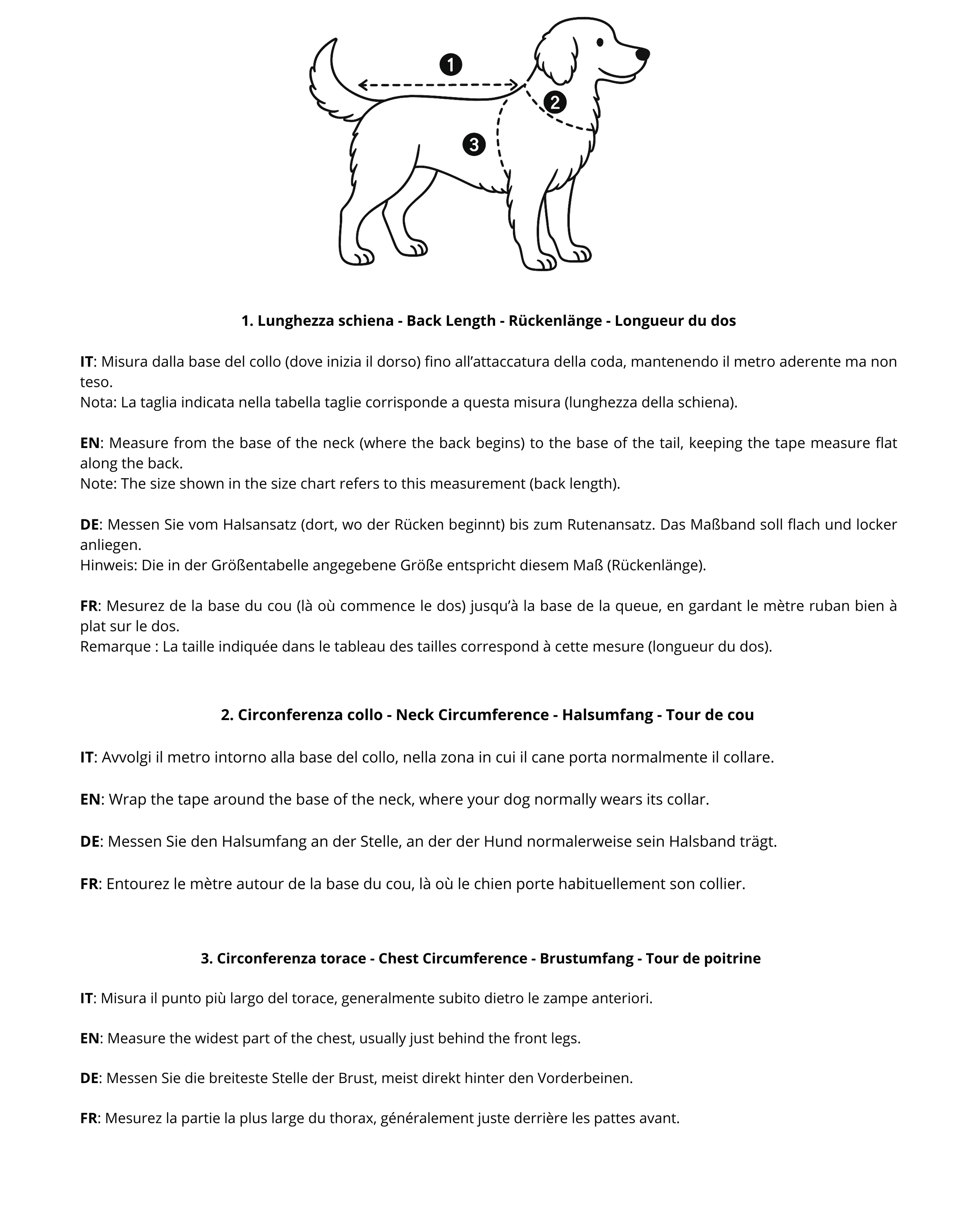 Diagramma del corpo di un cane con le parti numerate 1, 2, 3.