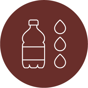 Line drawing of water bottle in red circle