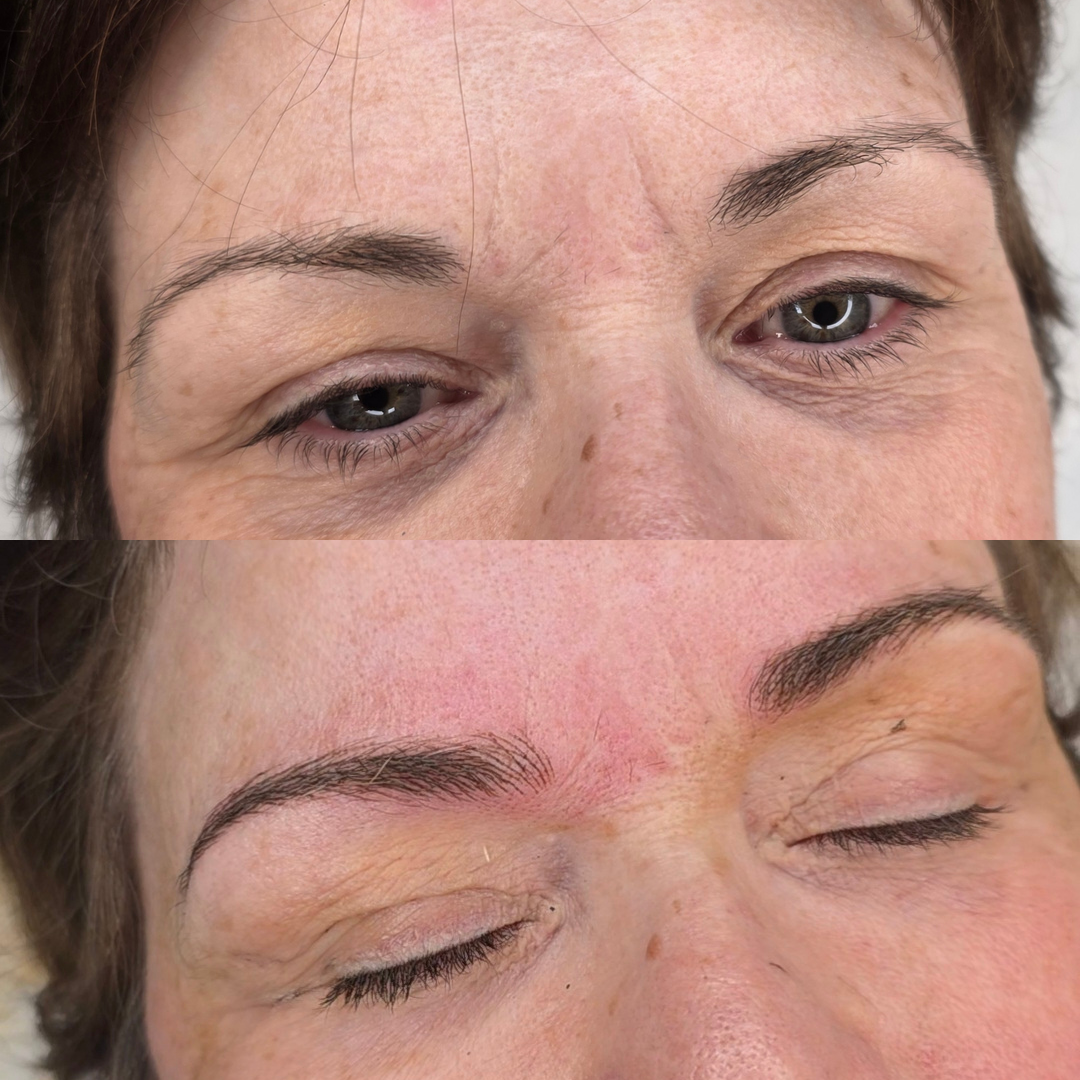 Natural Machine hairstrokes on mature skin with thinning/90s brows in Bristol