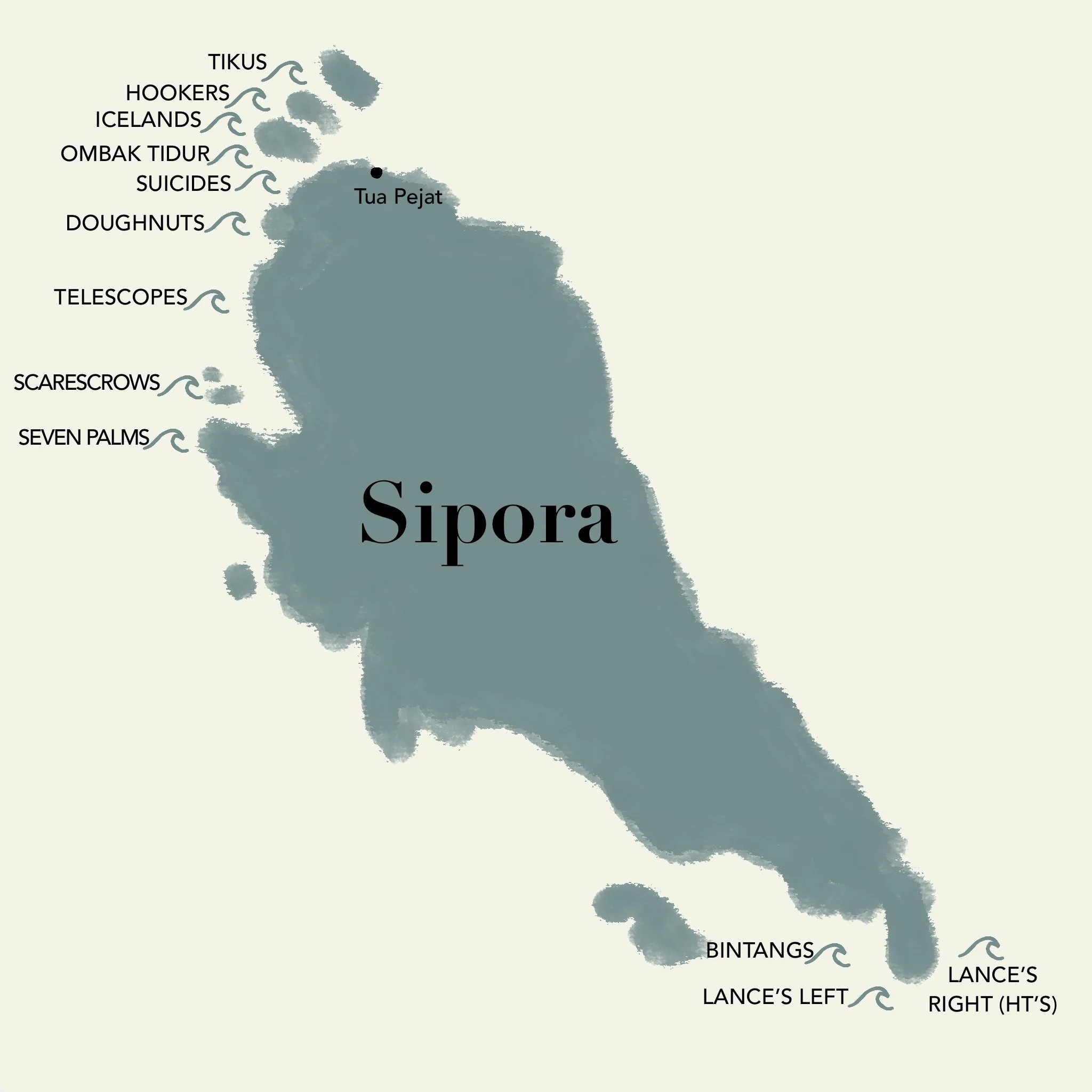 A detailed map showcasing the geographical features and layout of Sipora Island.
