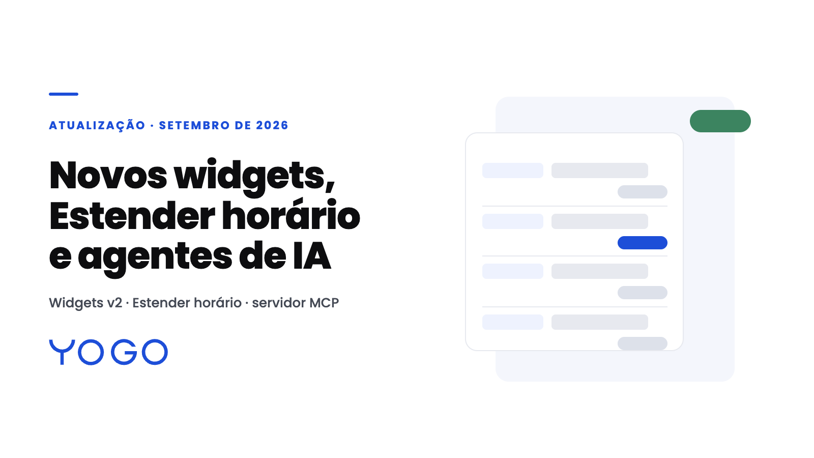 Novos widgets, Estender horário e agentes de IA no YOGO