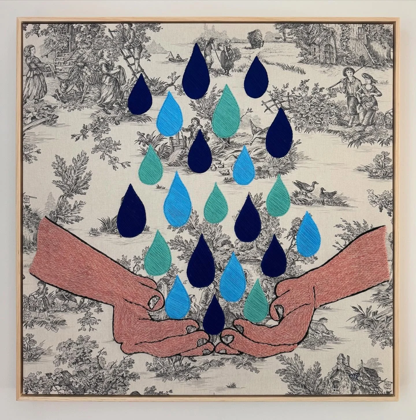 It&rsquo;s ok, I cry all the time II
28&rsquo;&rsquo; x 28&rsquo;&rsquo;
Embroidery on Toile de Jouy remnant
2025

Parceque c&rsquo;est pas mal vrai. &Agrave; voir en personne chez @brightbrine.ca jusqu&rsquo;au 18 octobre. 

Because it&rsquo;s prett