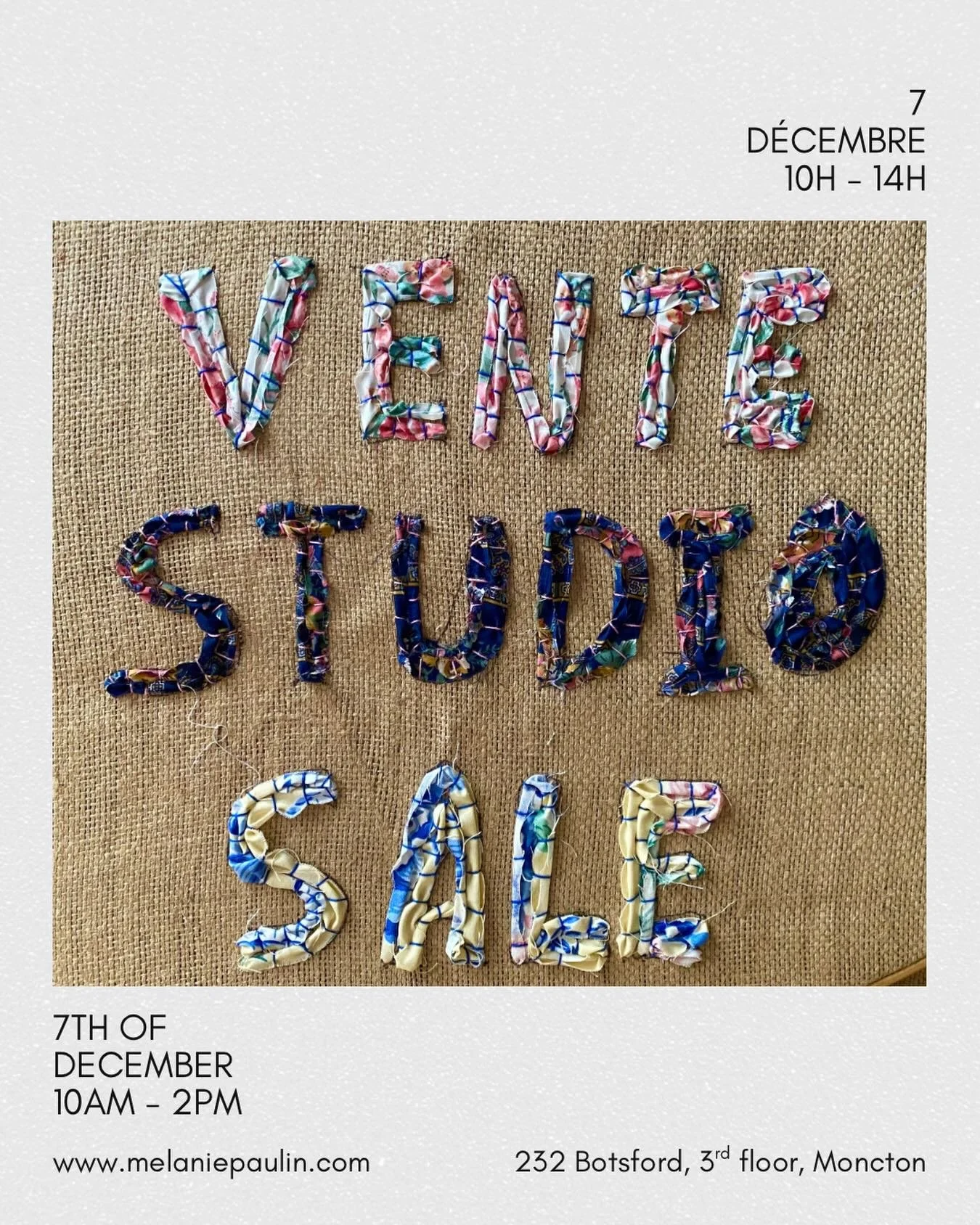 Ce dimanche de 10h - 14h j&rsquo;aurai une vente d&rsquo;atelier au 3i&egrave;me &eacute;tage! Il y aura des oeuvres papier (linogravure, peinture), textile (broderie, collage textile, tapis hook&eacute;), des ornements de No&euml;l, des cartes de No