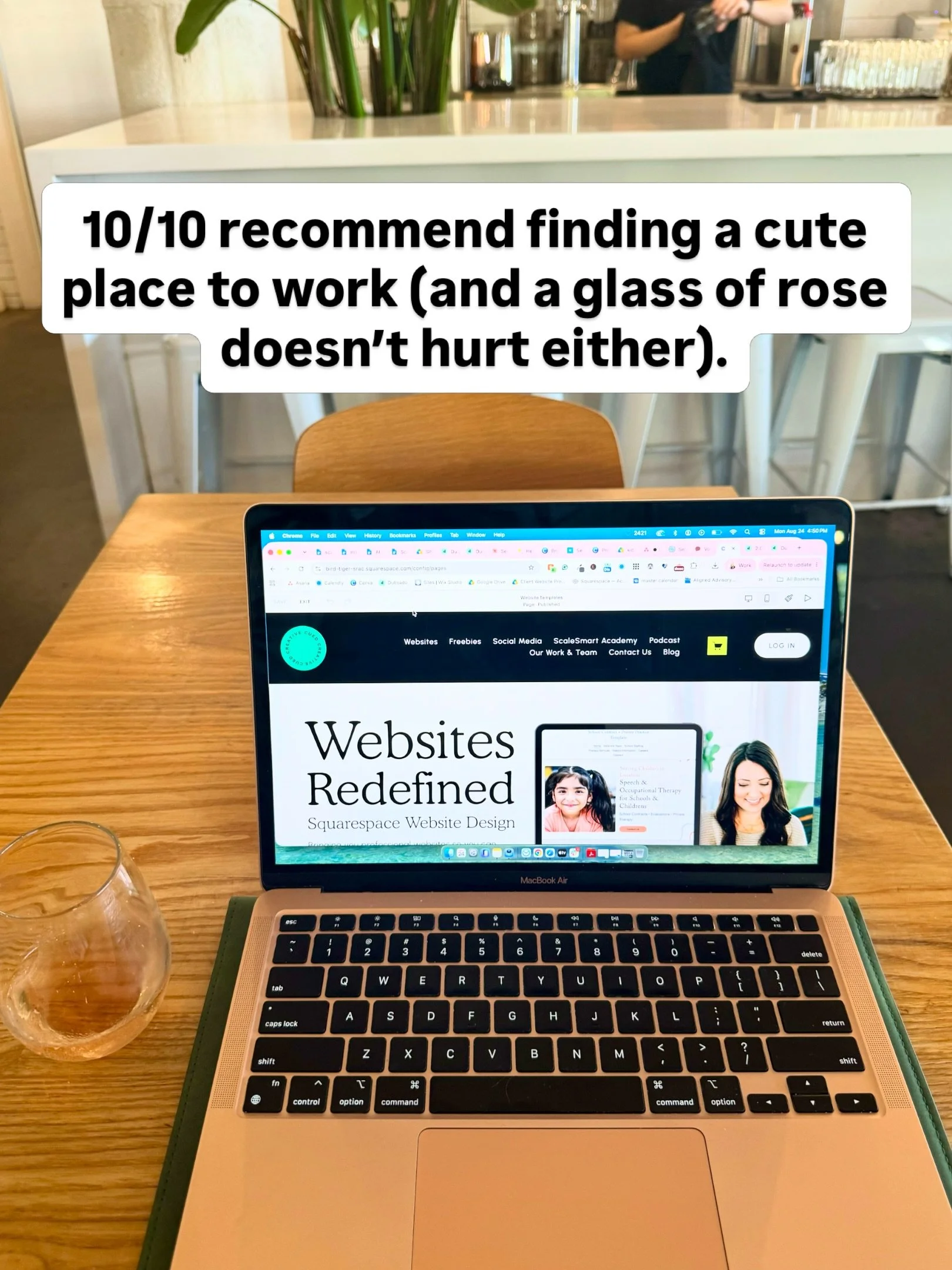 99% of the time I&rsquo;m working at home in my leggings and sweatshirt. But it doesn&rsquo;t hurt to leave the house sometimes and work somewhere new. Especially when somewhere new has beautiful desserts and wine. 

Entrepreneurship can be a little 