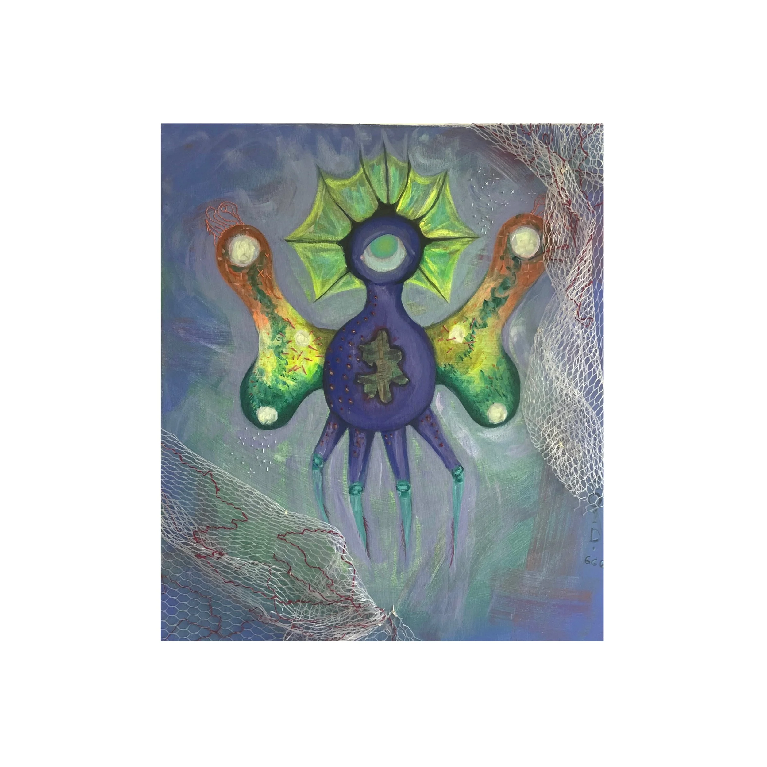 Vyšito 3, akryl na plátně a výšivka, 90x70cm