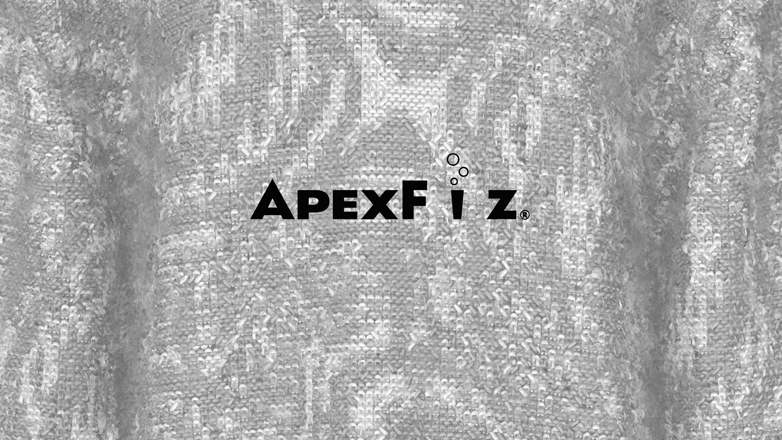 Close-up of a textured knitwear simulation with the black logo 'APEXFiz' in the center.