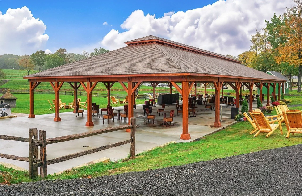 40' x 100' large brown wooden commercial pavilion