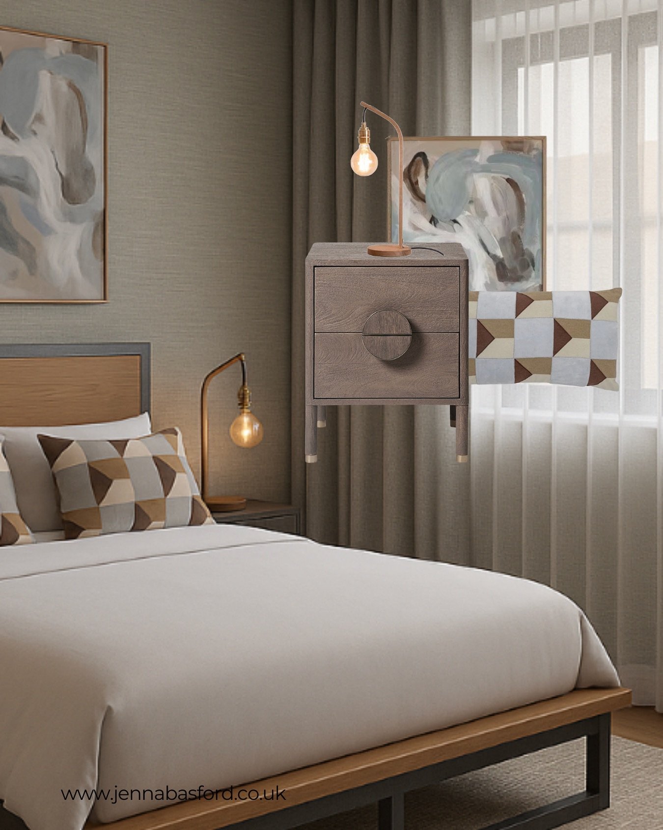 A little peek at a concept for a bedroom by the coast 🌊 Reused the client&rsquo;s existing industrial bed - better for the planet, better for the budget and proof great design doesn&rsquo;t always mean new everything 🤍