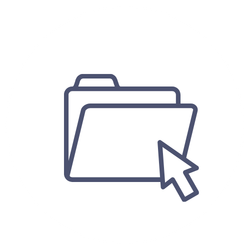 Icon of a file folder with a computer cursor pointing at it.