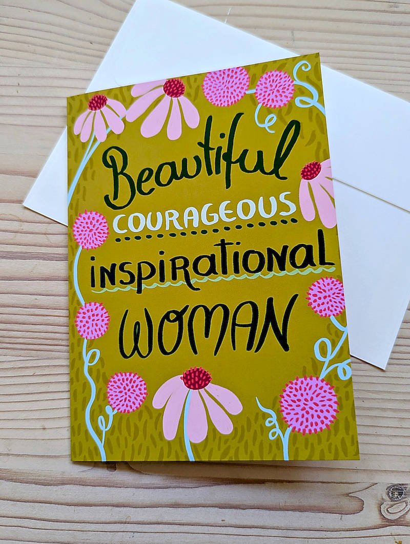 Empowering Female Greeting Card with Floral Folk Art Design
