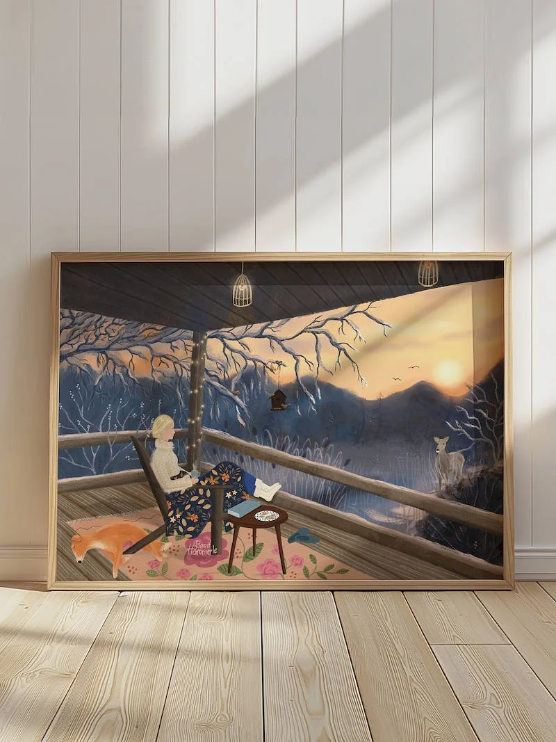 Winter Reading Art Print | Cosy Aesthetic Wall Art