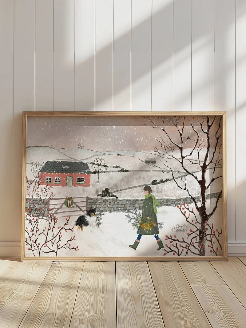 Winter Cottage Art Print | Cosy Aesthetic Wall Art