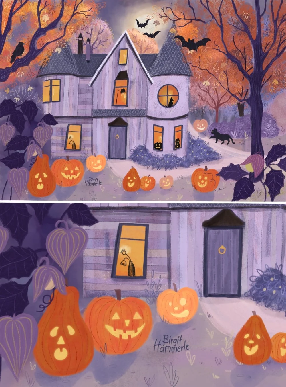 Cosy Halloween House - Whimsical Autumn Art Print