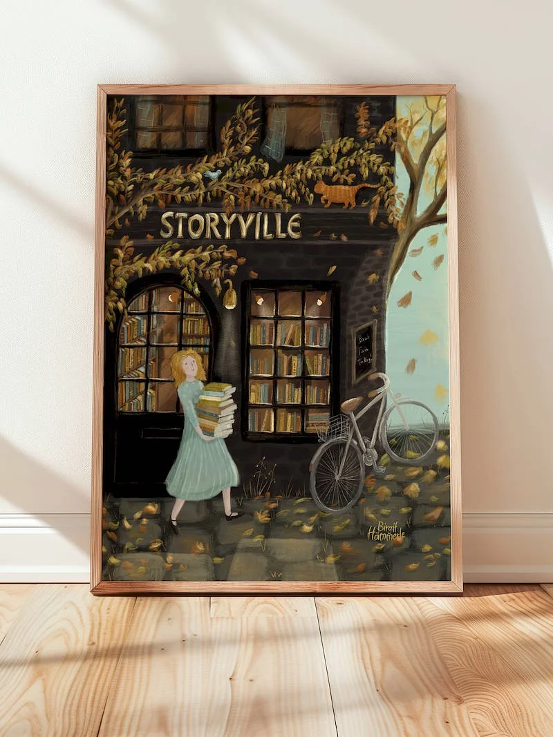 Autumn Bookshop Art Print | Seasonal Wall Art for Book Lovers