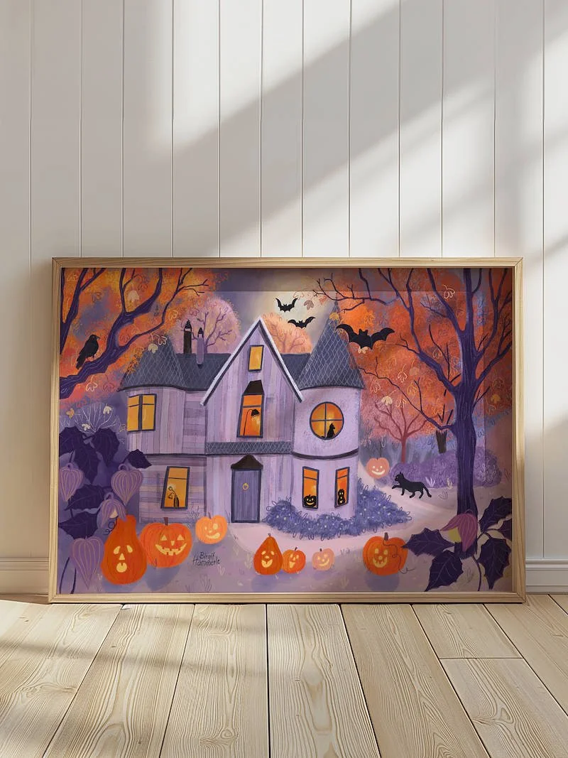 Cosy Halloween House - Whimsical Autumn Art Print
